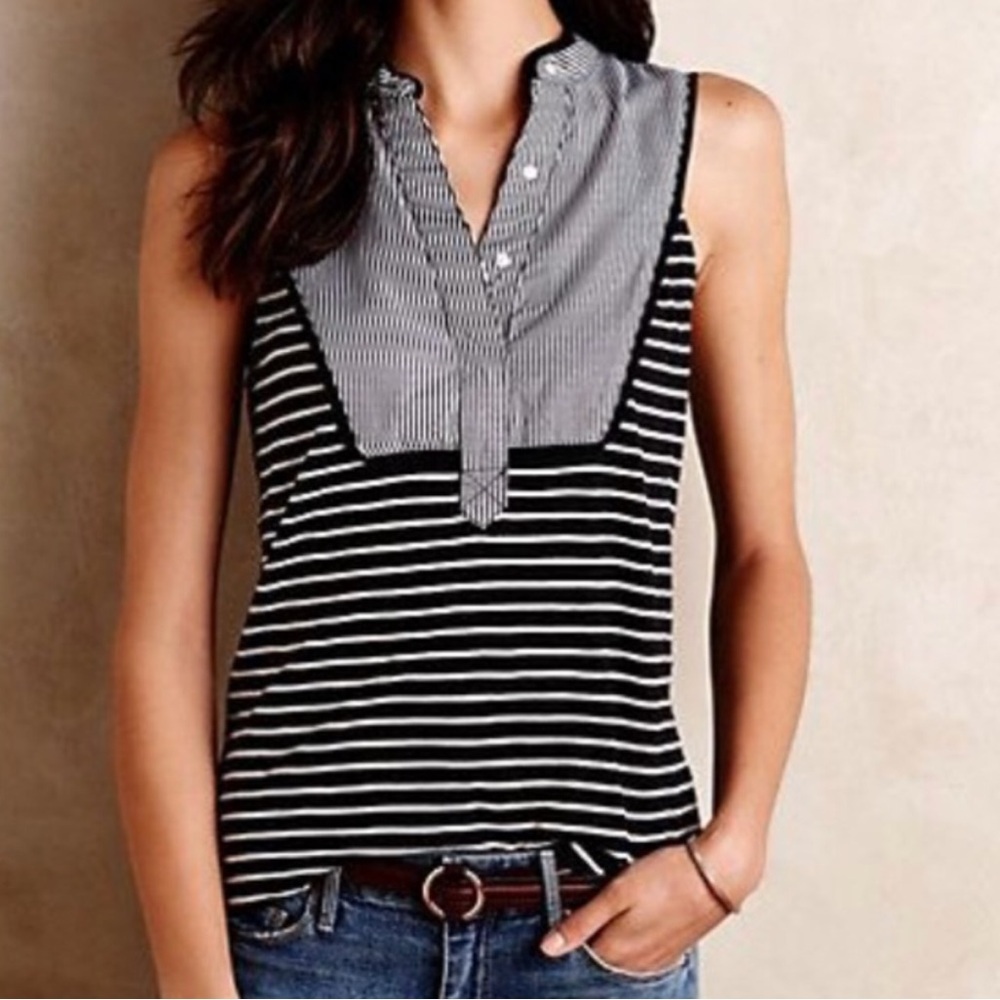 Little Yellow Button Anthropologie Women S Striped Sleeveless Osten Popover Top